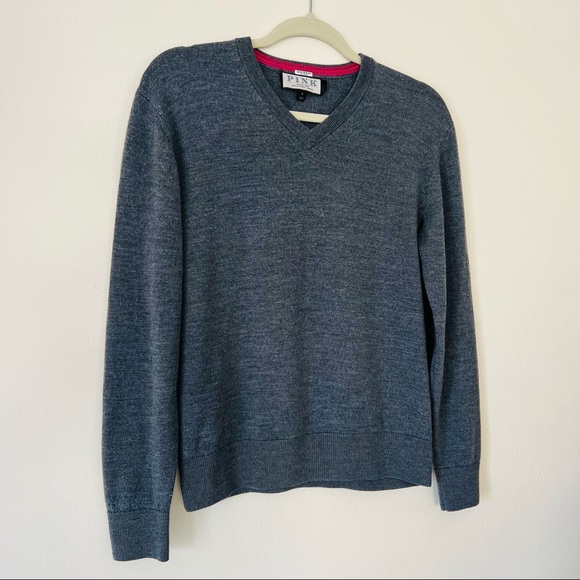 Thomas Pink Gray V-neck Pullover 100% wool sweater - Picture 6 of 8